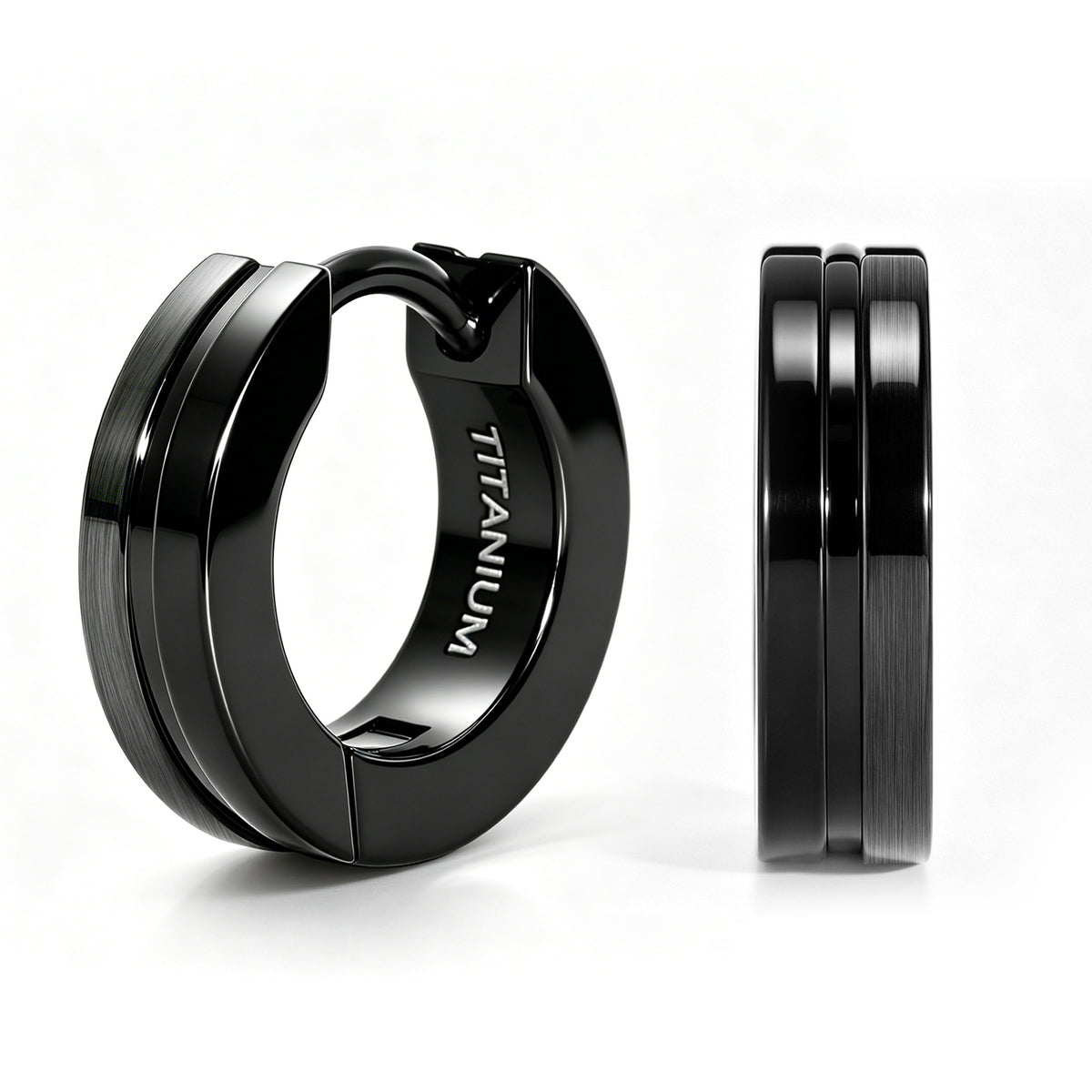 Cool Black Titanium Hoop Earrings for Men, Hypoallergenic Click Closure Small Hoop Earrings Punk Daily Street Style Jewelry