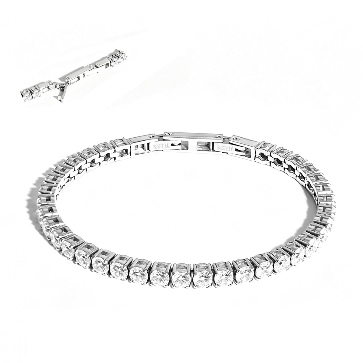 Sparkling 3A CZ Tennis Bracelet for Women, Adjustable Size Stainless Steel Inlaid Cubic Zirconia Bracelet Hypoallergenic Daily Party Jewelry