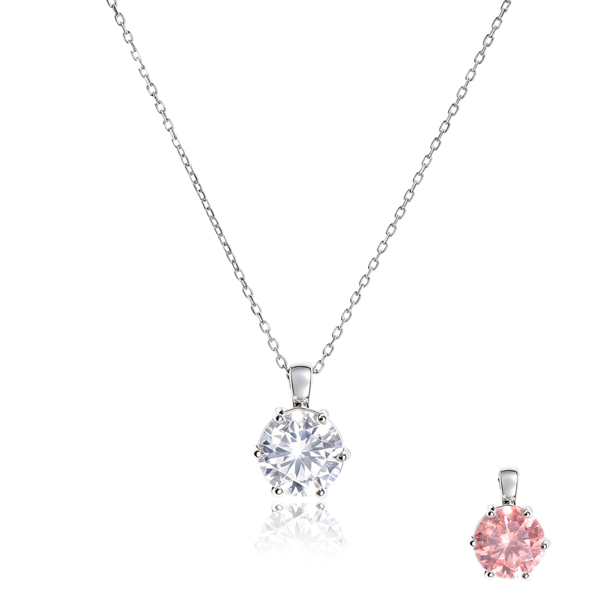 Women's Color‑Changing Cubic Zirconia Solitaire Necklace, 6‑Prong Stainless Steel Dainty Pendant Necklace 2 Colors Option