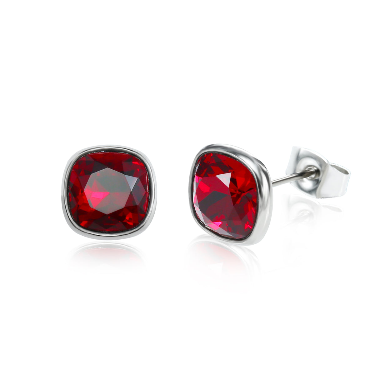 Women's Hypoallergenic Titanium Cushion Red CZ Stud Earrings