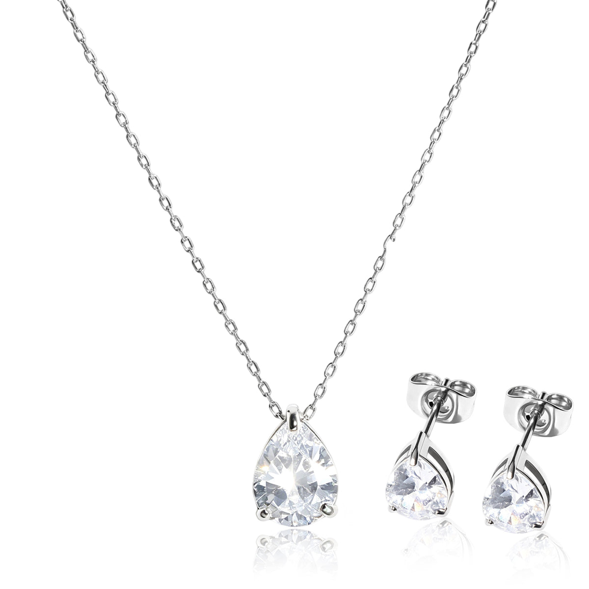 Elegant Pear‑Shape CZ Jewelry Set for Women, 316L Stainless Steel Matching Pendant Necklace & Stud Earrings for Party & Gifting