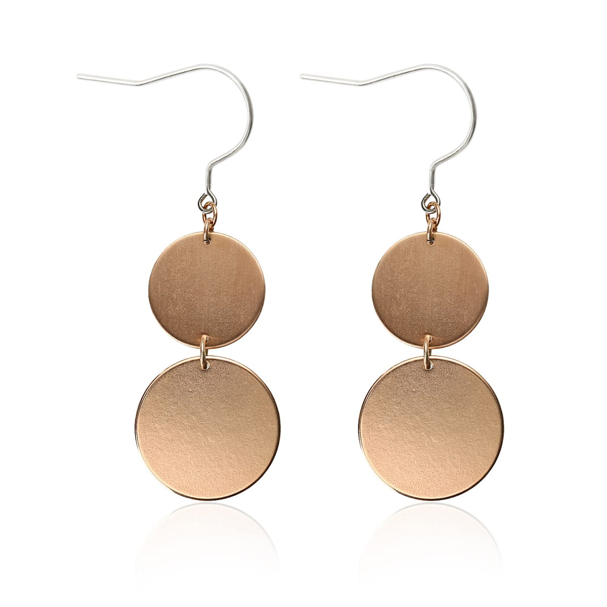Two‑Tier Round Disc Dangle Earrings, Hypoallergenic Titanium Fish Hook Lightweight Drop Earrings for Women Minimalist Jewelry