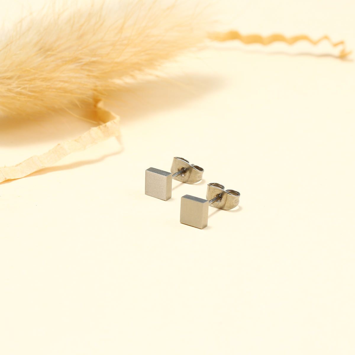 Solid Square Cube Titanium Stud Earrings for Women, Minimalist Brushed Screw Back Earrings, Hypoallergenic Titanium Ear Jewelry