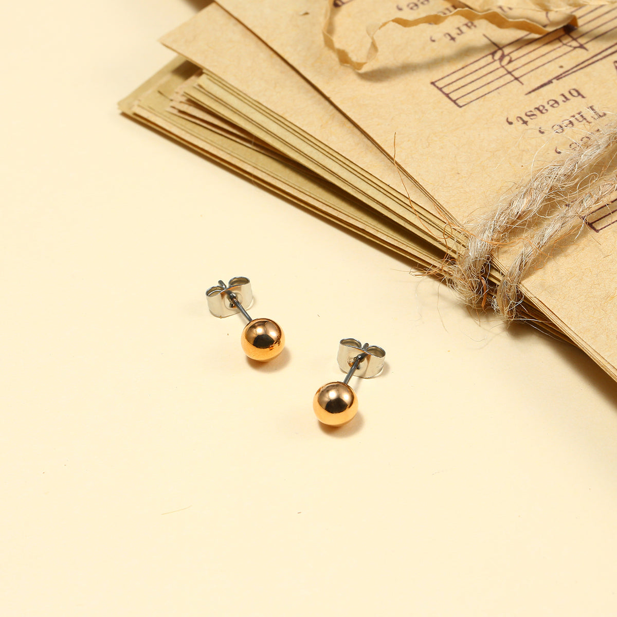 Women's Hypoallergenic Titanium Ball Stud Earrings, Gold Plated Round Bead Titanium Earrings