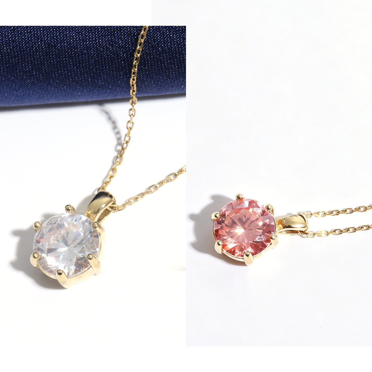 Women's Color‑Changing Cubic Zirconia Solitaire Necklace, 6‑Prong Stainless Steel Dainty Pendant Necklace 2 Colors Option