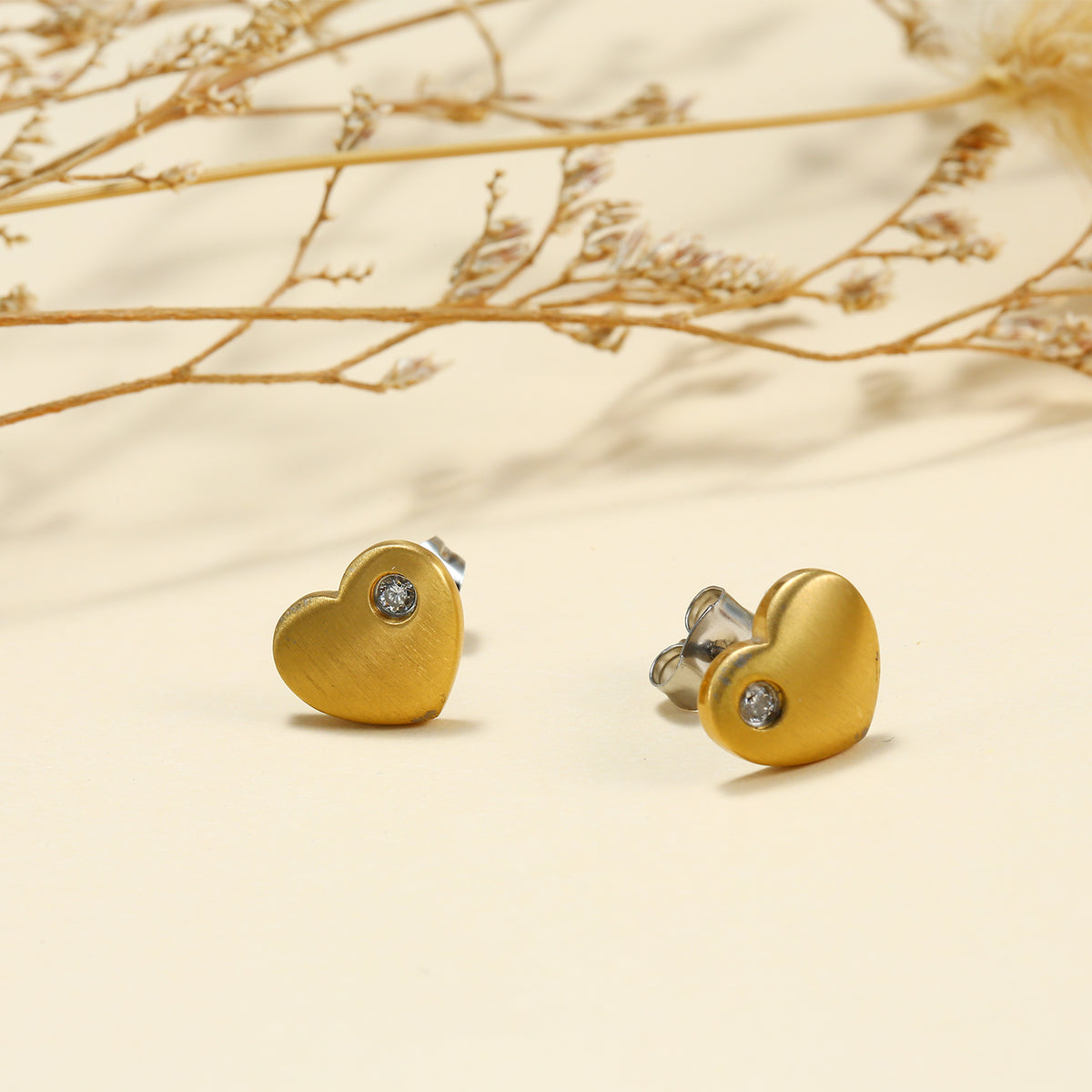 Women's Hypoallergenic Titanium Heart Stud Earrings with AAA+ CZ