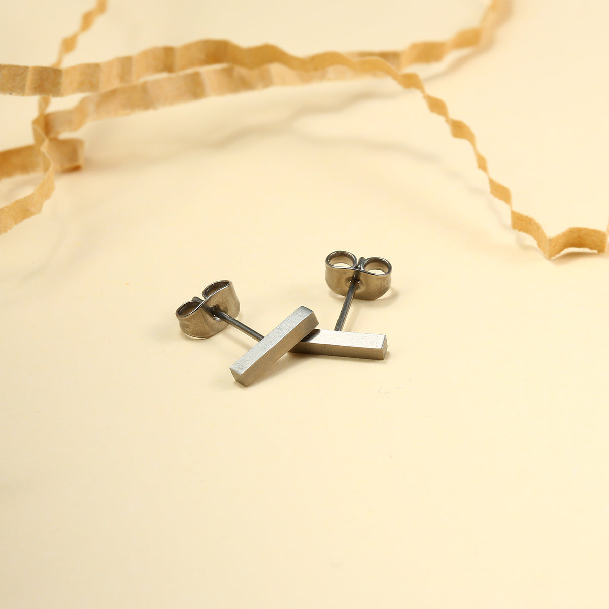 Long Bar Titanium Stud Earrings for Women, Minimalist Brushed Rectangle Screw Back Earrings, Hypoallergenic Titanium Ear Piercing Jewelry