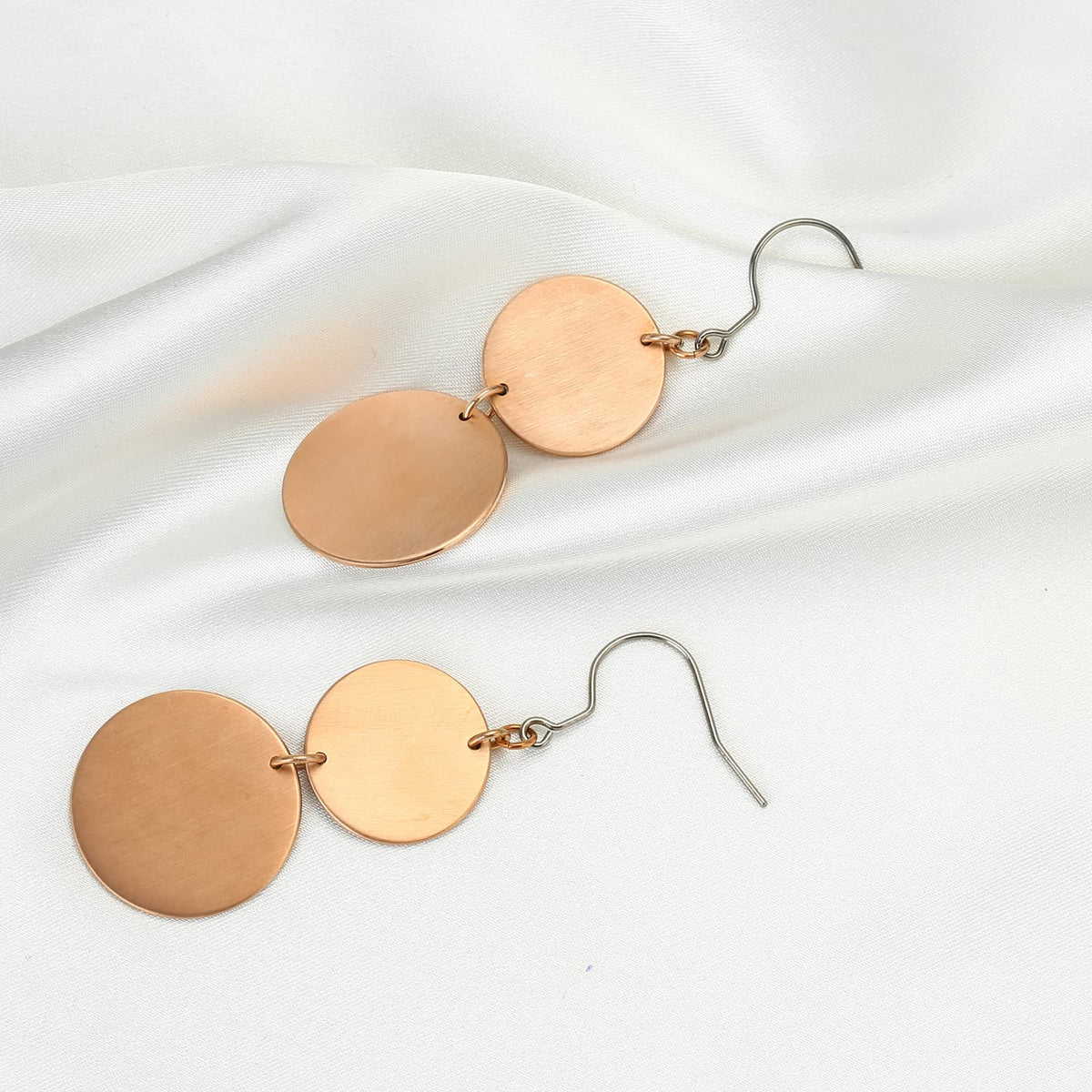 Two‑Tier Round Disc Dangle Earrings, Hypoallergenic Titanium Fish Hook Lightweight Drop Earrings for Women Minimalist Jewelry