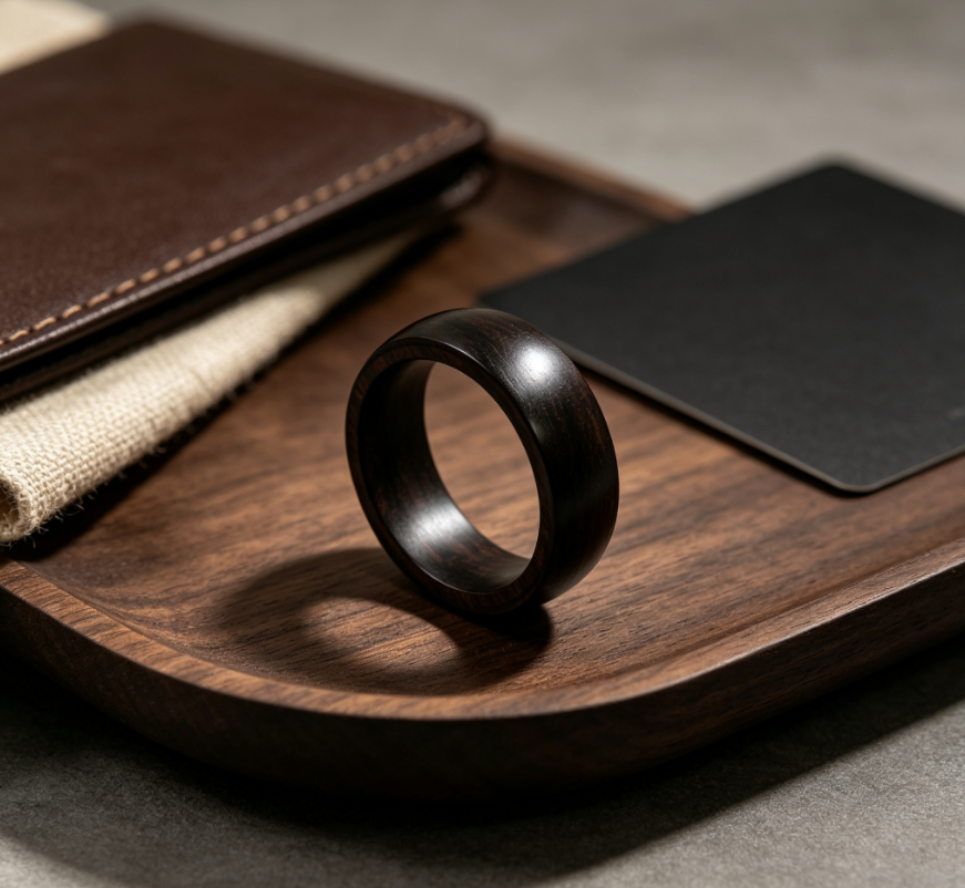 Black Sandalwood NFC Ring for Men Gift Programmable Smart Wooden Ring