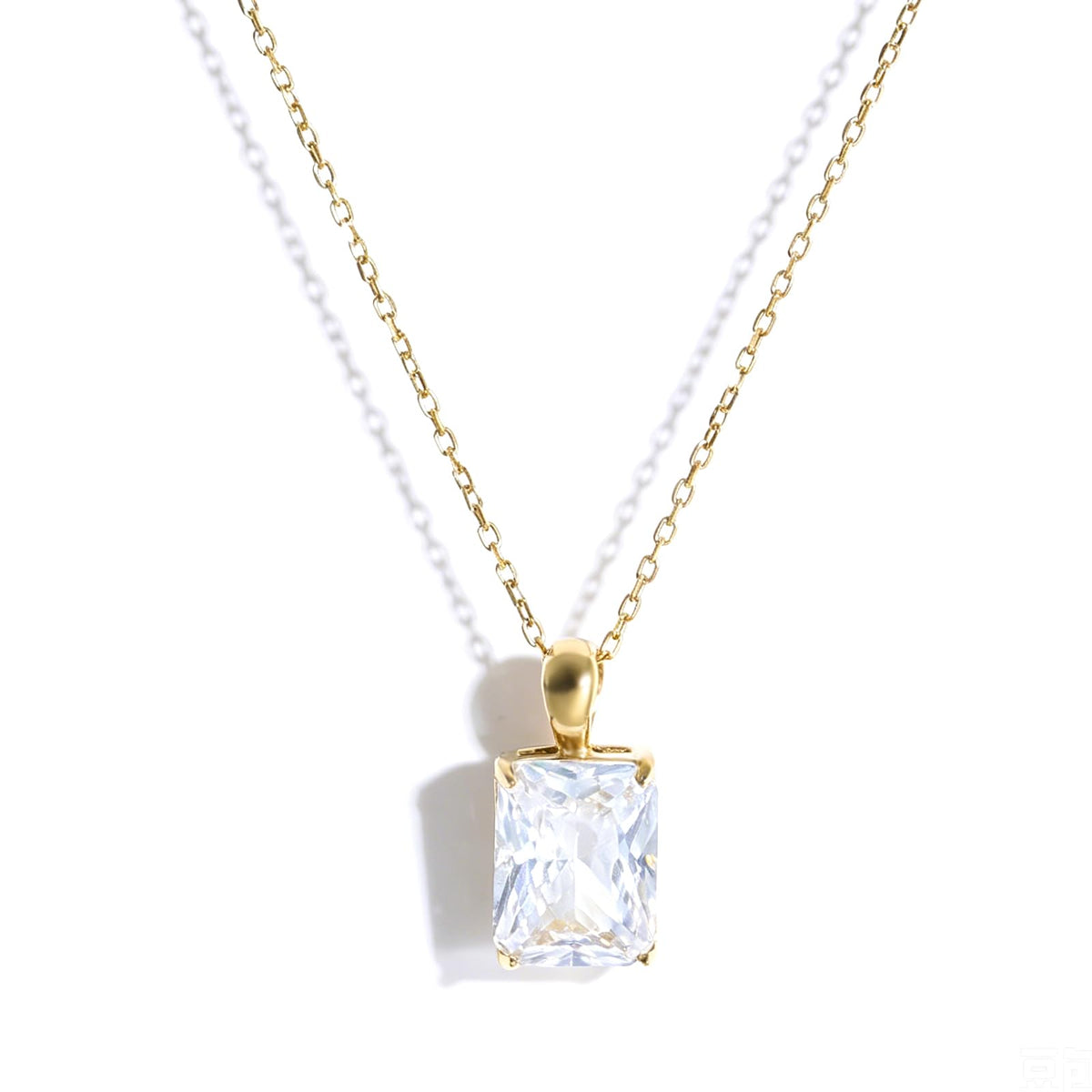 Women's Princess Cut Pendant Necklace, 14K Gold Plated Stainless Steel Dainty Everyday Jewelry