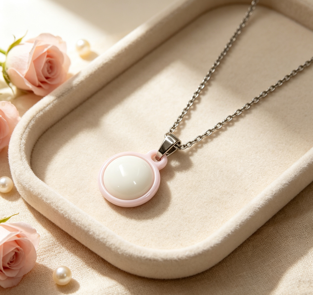 Round Ceramic NFC Smart Necklace, Hypoallergenic Stainless Steel Chain best gift for women