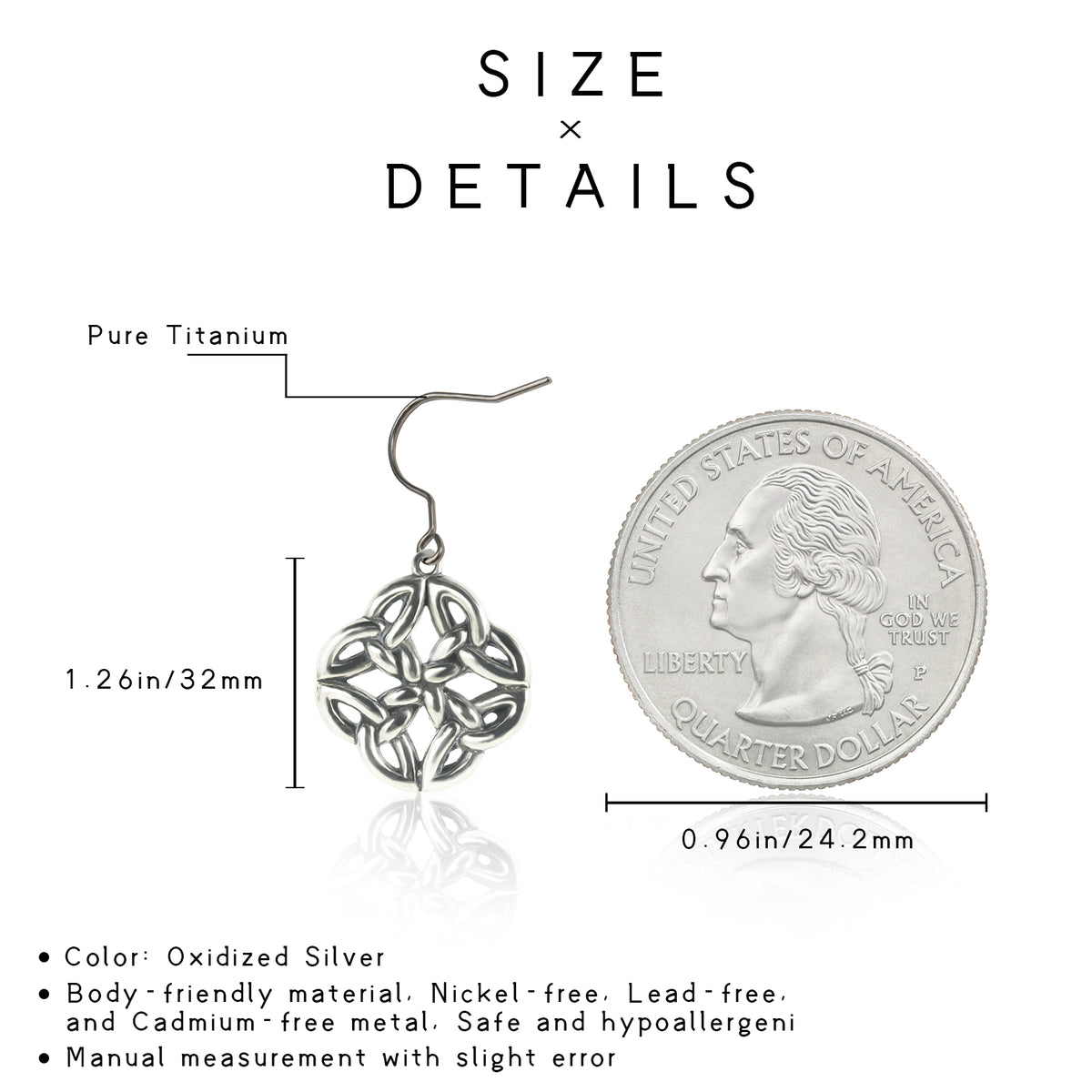 Hypoallergenic Titanium Drop Earrings for Women, Celtic Quad Knot Dangle Earrings