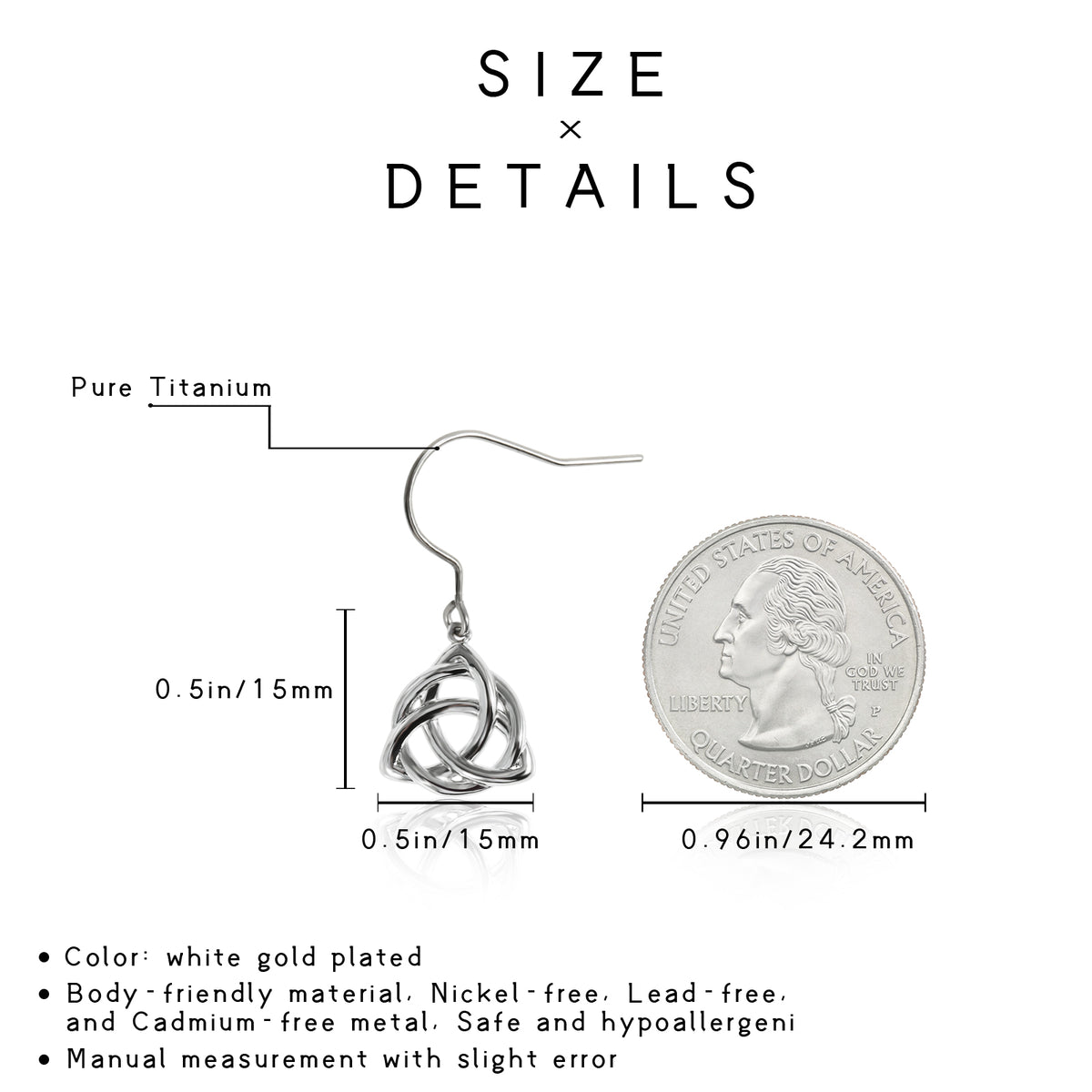 Hypoallergenic Titanium Drop Earrings for Women, Celtic Trinity Knot Dangle Earrings